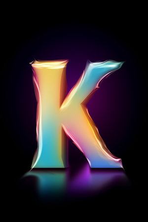 Glossy glowing letter K uppercase. 3d renderの素材