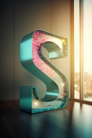 Futuristic letter S in a room with a big window, 3d renderの素材