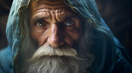 Portrait of an old man with a long beard and mustache.の素材