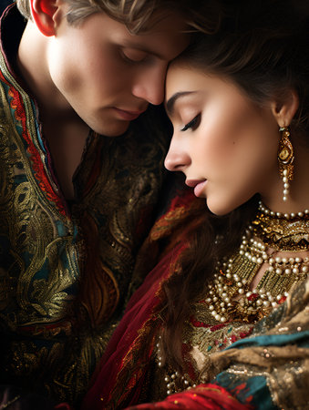 Portrait of a beautiful young couple in traditional indian clothing.の素材