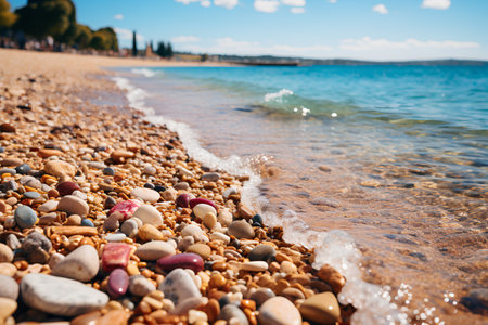 Colorful pebble beach on the shore of the Adriatic Sea in Croatiaの素材