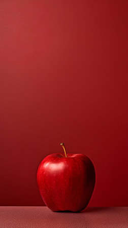 Red apple on a red background. Copy space. Healthy food concept.の素材