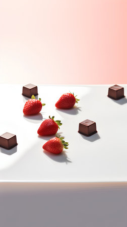 Strawberries and chocolate on a white background. 3d renderの素材