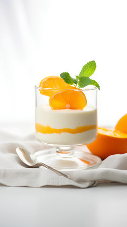 Orange Yogurt with Mint and Orange Slice on White Background.の素材