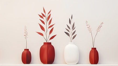 Set of vases with plants on the wall. Vector illustration.の素材