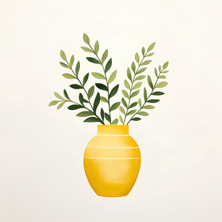 Vase with branches and leaves on a light background. Vector illustration.の素材