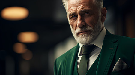 Portrait of an old man in a green suit. Men's beauty, fashion.の素材
