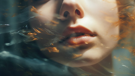 Close-up portrait of a young beautiful woman with closed eyes.の素材