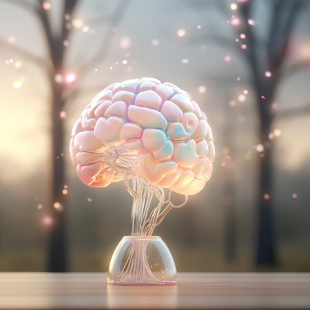 Human brain in a glass vase on the background of the forest. 3d renderingの素材