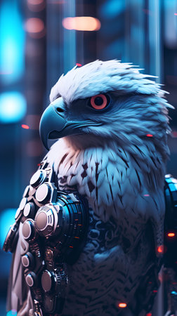 3D rendering of an artificial intelligence robot in a futuristic environment.の素材