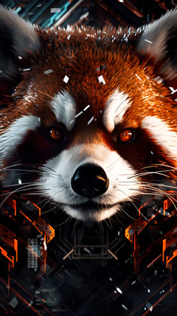 Portrait of a red panda. 3D illustration. Abstract background.の素材