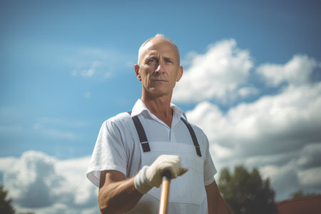 Portrait of senior man working in the garden, looking at cameraの素材