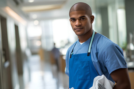 african american male doctor or nurse with stethoscope and scrubsの素材