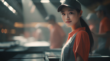 Portrait of beautiful asian woman wear apron and cap.の素材