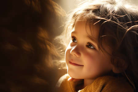 Portrait of a cute little girl in a warm sweater. Happy childhood.の素材