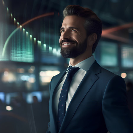 Portrait of a smiling businessman in a suit. Business concept.の素材