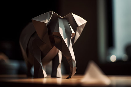 Paper origami elephant in the interior of the room. 3d renderingの素材