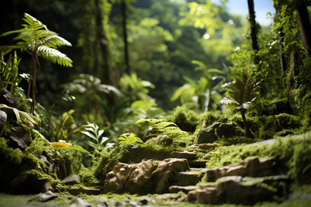 Garden with moss and ferns in the rainforest.の素材