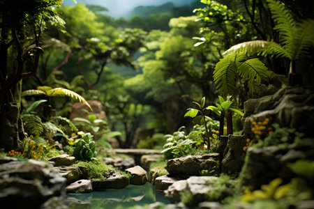 Tropical garden with ferns, plants and stones.の素材