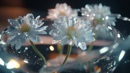 Water drops on white daisies with bokeh background.の素材