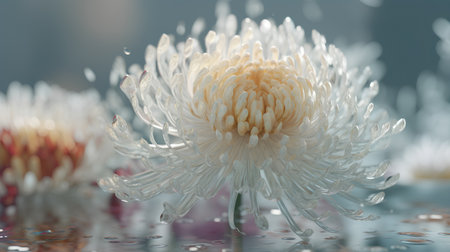 Chrysanthemum flower with water drops on the background.の素材