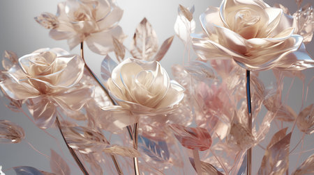 3d rendering, 3d illustration, floral background, beige flowersの素材