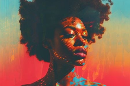 Fashion portrait of beautiful african american woman with afro hairstyleの素材