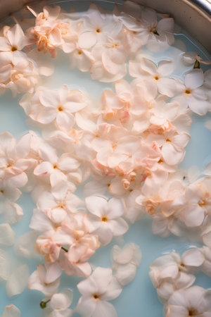 Flower petals floating in a bowl of water. Spa conceptの素材