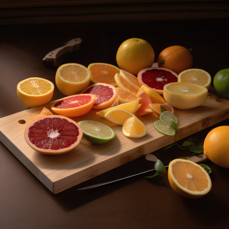 Variety of citrus fruit including lemons, lines, grapefruits and oranges.の素材