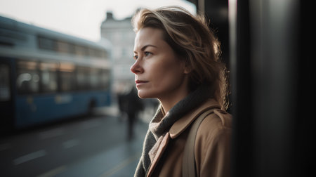 Beautiful young woman at the train station in Paris, France.の素材