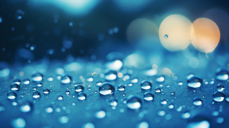 Water drops on blue background with bokeh defocused lights.の素材