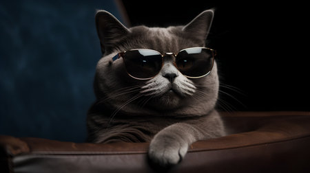 Portrait of a british shorthair cat wearing sunglasses.の素材