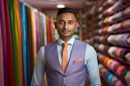 Portrait of a handsome young indian businessman in a shop.の素材