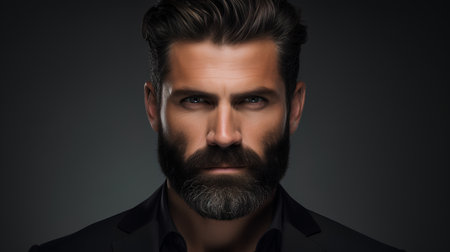 Portrait of a handsome man with long beard and mustache. Men's beauty, fashion.の素材