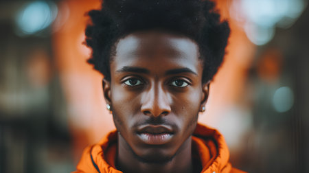 Portrait of a young african american man looking at cameraの素材