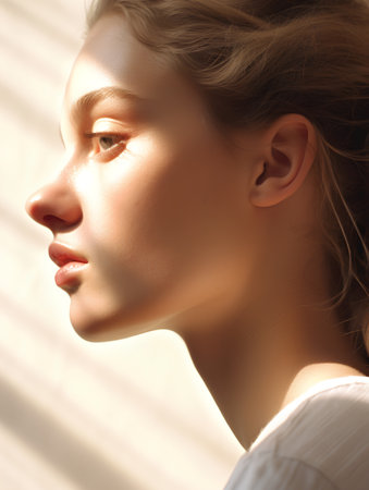 Portrait of a beautiful young woman with closed eyes. Beauty, fashion.の素材