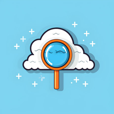 Cloud computing concept. Vector illustration in flat design style. Cloud and magnifying glass.の素材