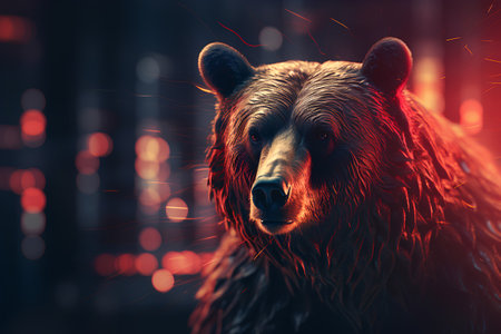 Grizzly bear in the dark forest. 3d renderingの素材