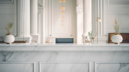 Laptople reception desk in luxury hotel lobby. 3D Renderingの素材