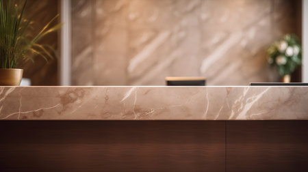 Closeup of a marble countertop in a modern office. 3d rendering mock upの素材