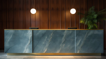 Reception counter in hotel lobby. 3d render. Mock upの素材