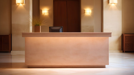 Reception counter in a hotel lobby. 3d rendering mock upの素材