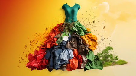 Garbage explosion with dress on top of it. 3d illustrationの素材
