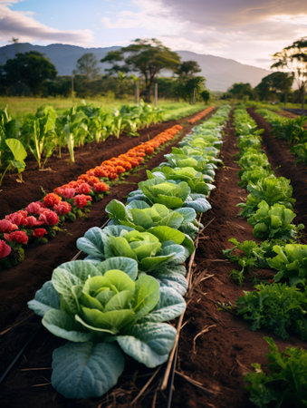 Cultivation of vegetables on the field in the countryside of Thailand.の素材