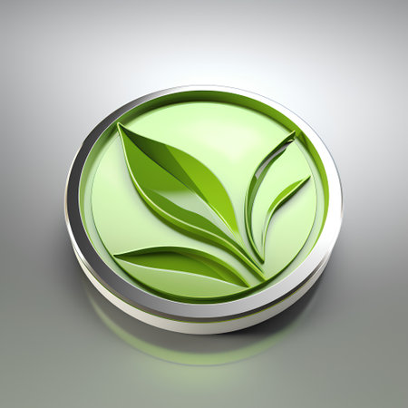 3d green eco icon with green leaves on a gray background.の素材