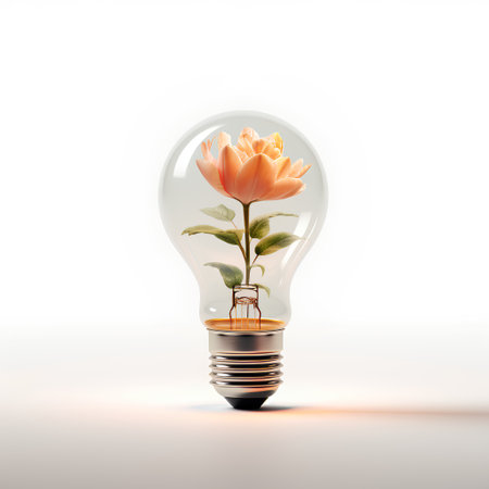 Light bulb with flower inside isolated on white background. 3d illustrationの素材