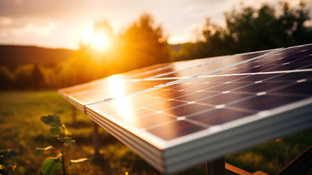 Solar panel, photovoltaic, alternative electricity source - selective focus, copy spaceの素材