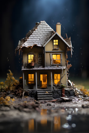 3d render of a house in the forest at night. Halloween conceptの素材