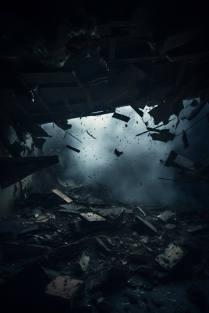 Dark abandoned building with broken windows. Horror concept. 3D Renderingの素材