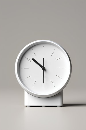 3d rendering of a white wall clock isolated on a gray backgroundの素材